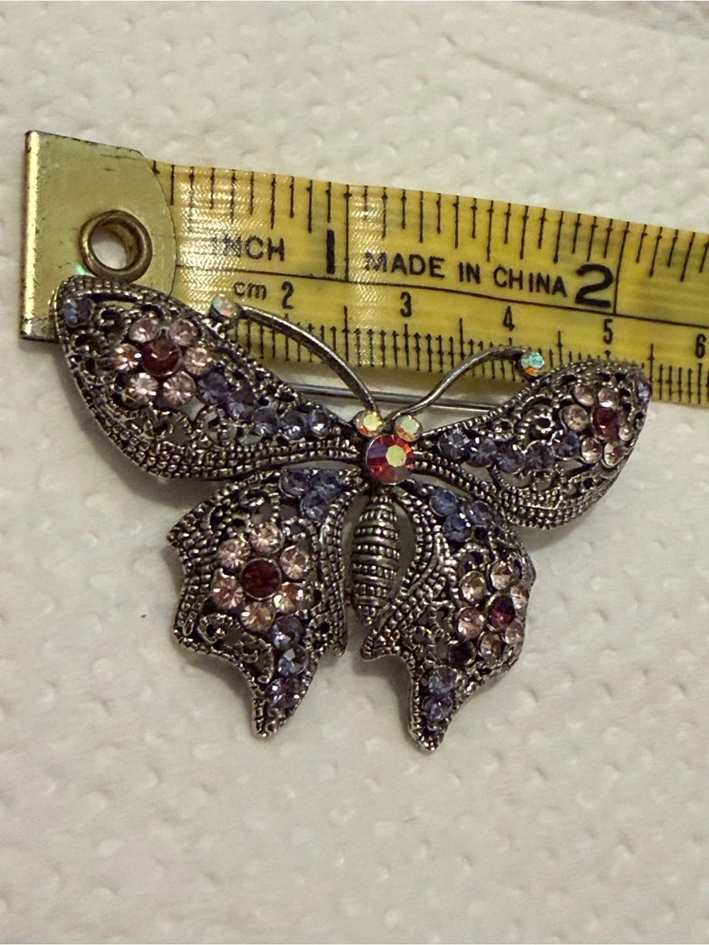 Vintage-Inspired Butterfly Brooch with Pink & Lavender Rhinestones